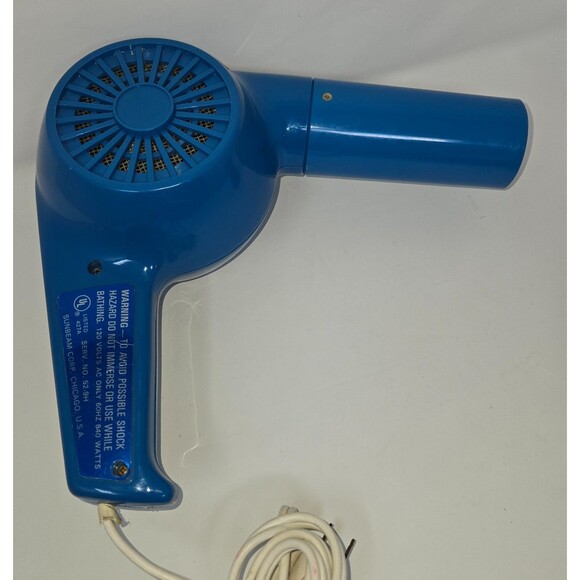 Vintage Sunbeam Pro-Aire 840 Hair Blow Dryer 1980s Blue Attachment 4 Settings - Picture 14 of 15